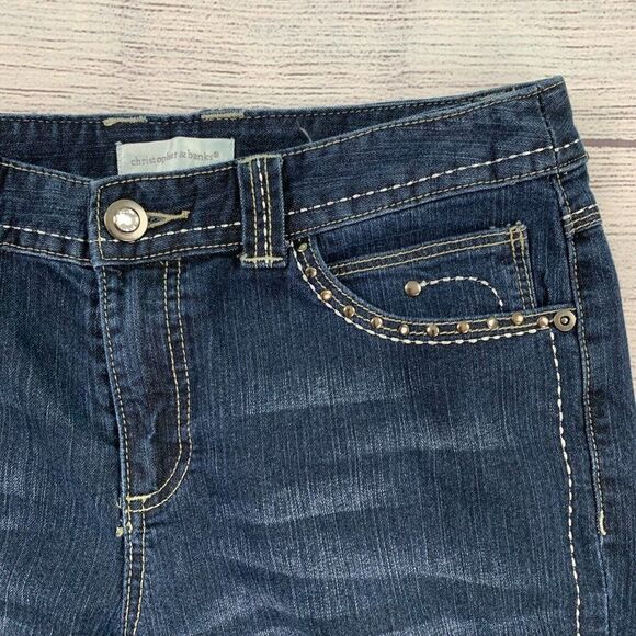 Christopher & Banks Jeans sz 4 Straight Leg Dark Wash Embellished Pockets - Picture 4 of 11